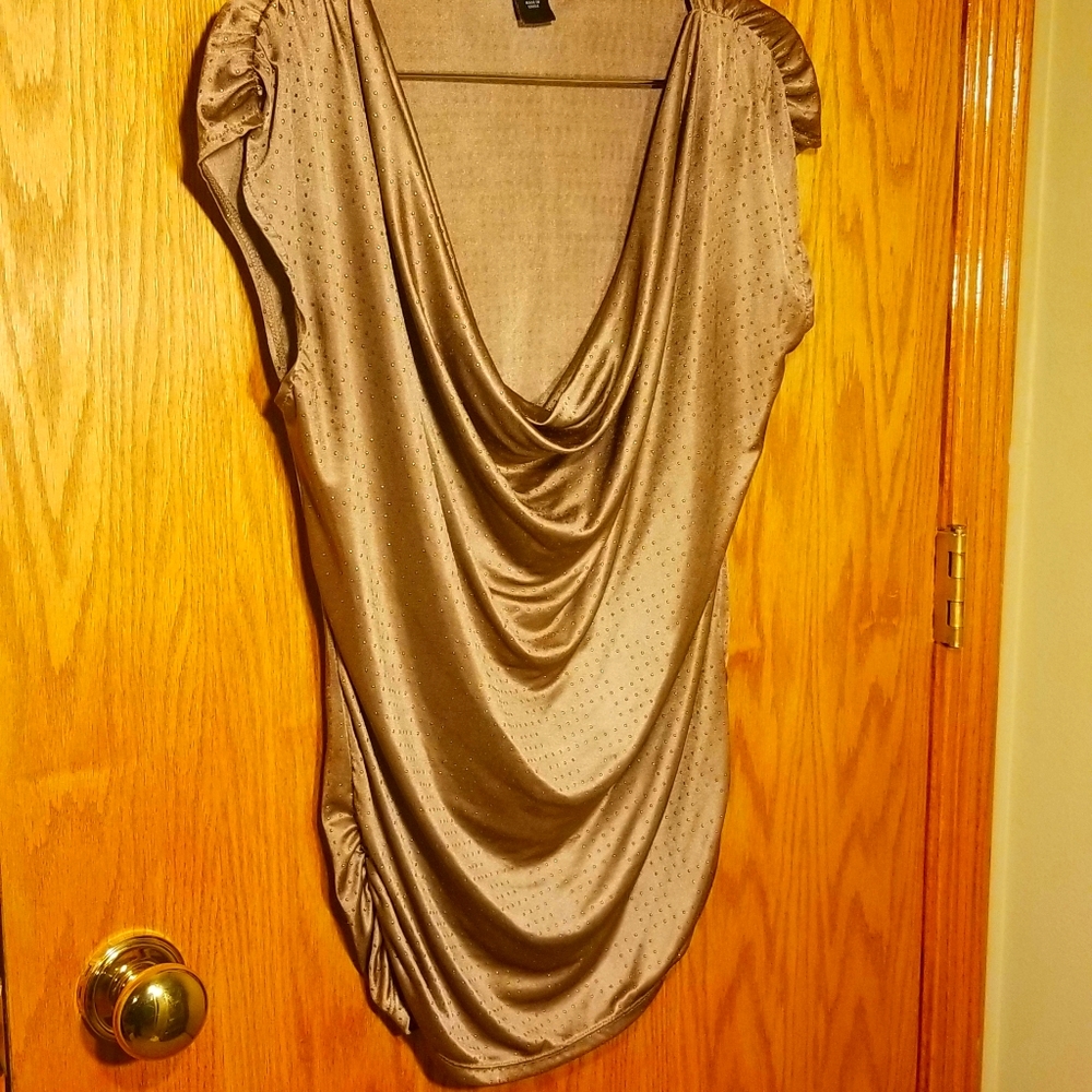 Sexy Silky Gold top with Metallic Dot Pattern